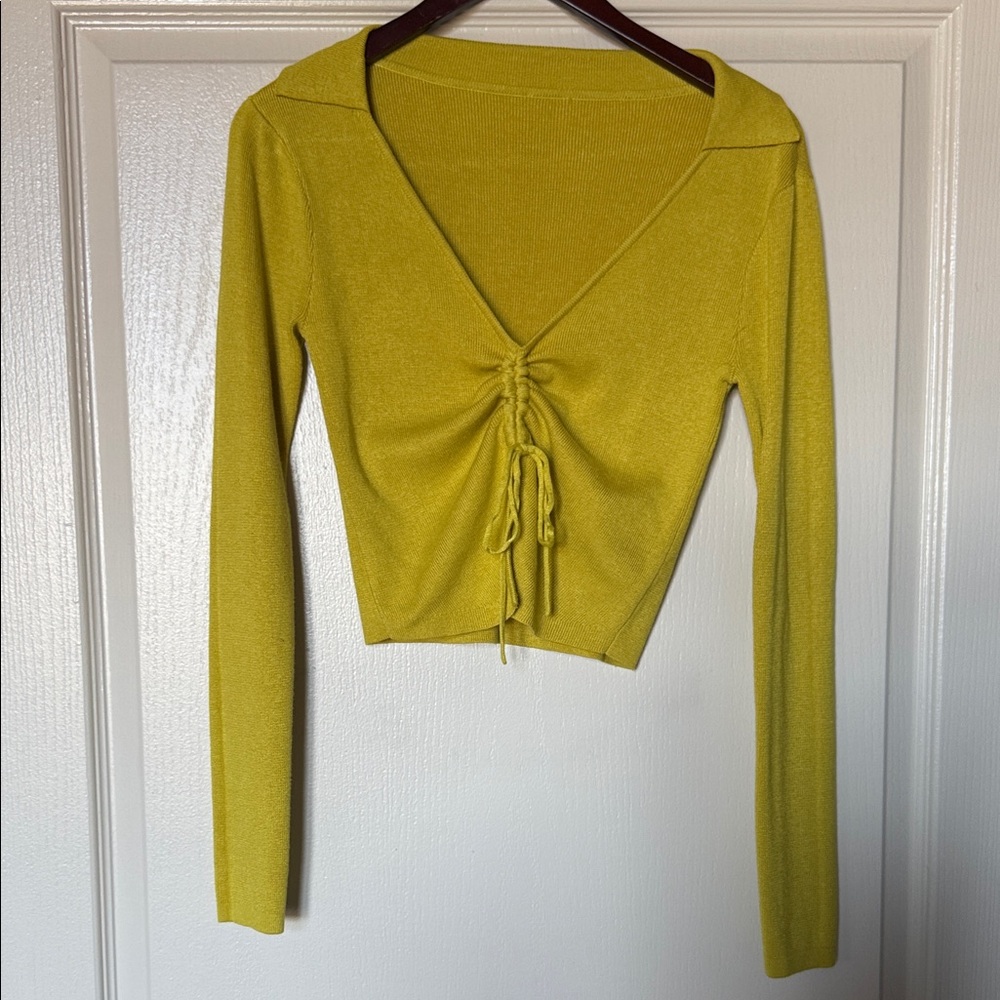 V-Neck Knit Sweater Chartreuse Green Long Sleeve Top